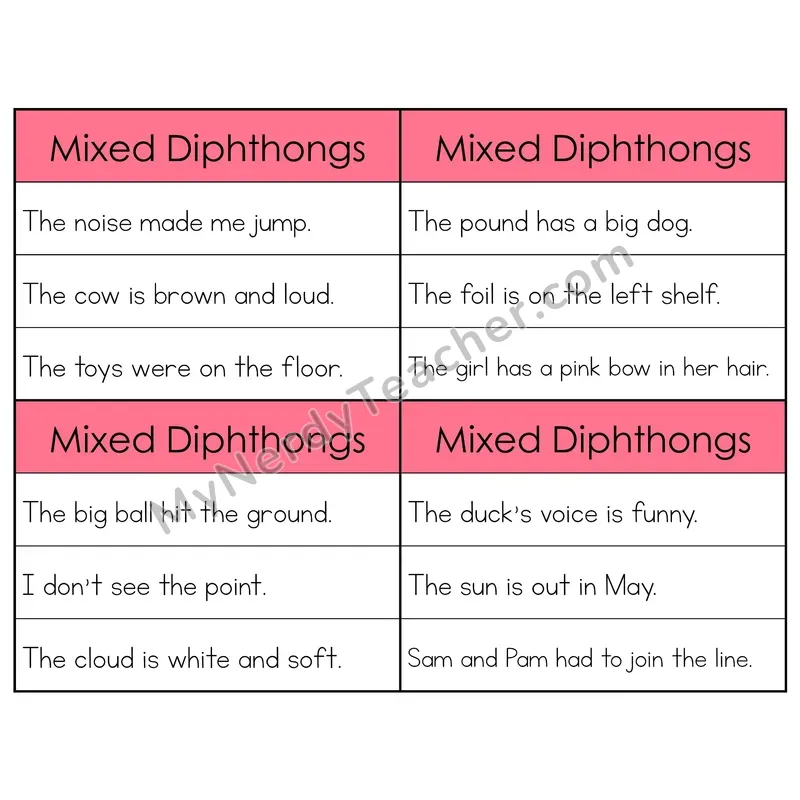 Mixed Diphthongs Review Phonics Flip Book — Sentence Cards