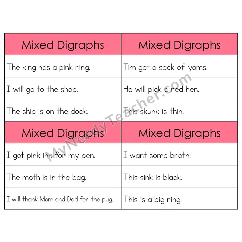 Mixed Digraphs Review Phonics Flip Book — Sentence Cards