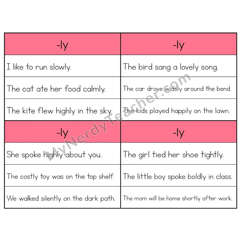 Suffix -LY Phonics Flip Book — Sentence Cards
