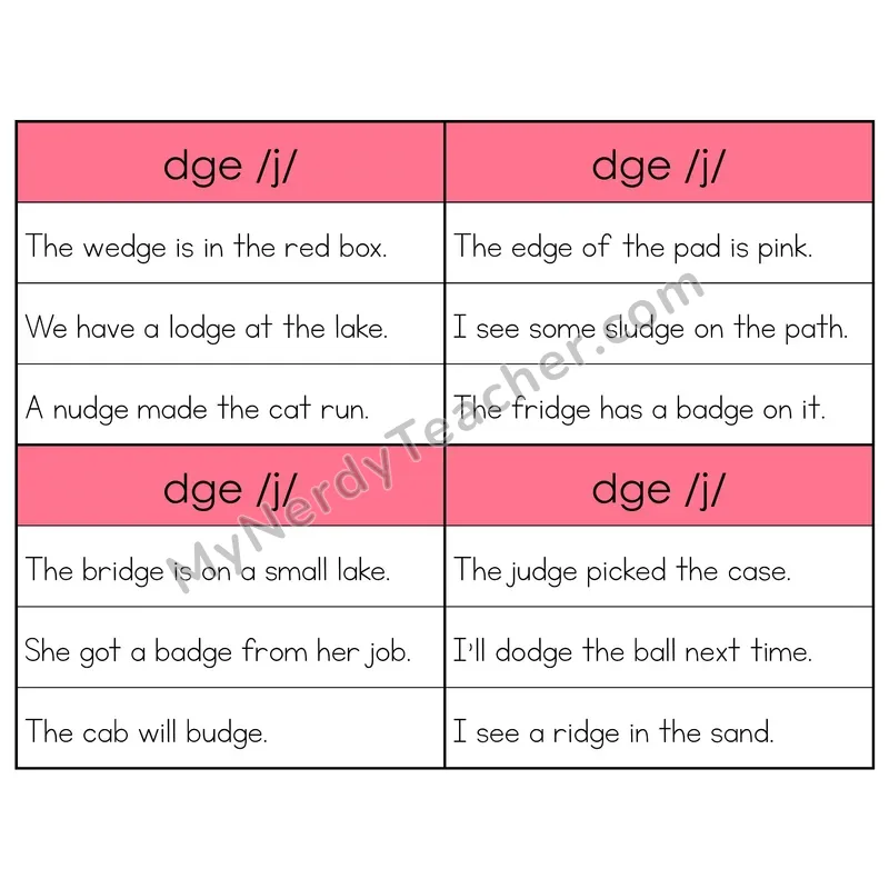 DGE Trigraph Phonics Flip Book — Sentence Cards