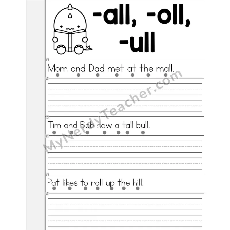 -all, -oll, -ull Word Families Phonics Flip Book — Read & Write the Sentence