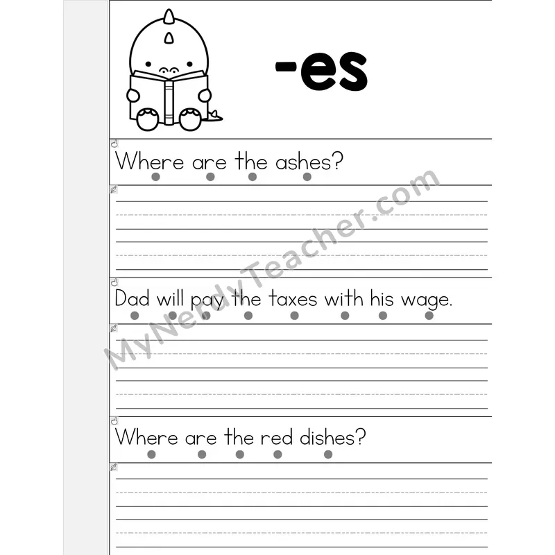 Reading -es Ending Words Flip Book — Read & Write (B&W)
