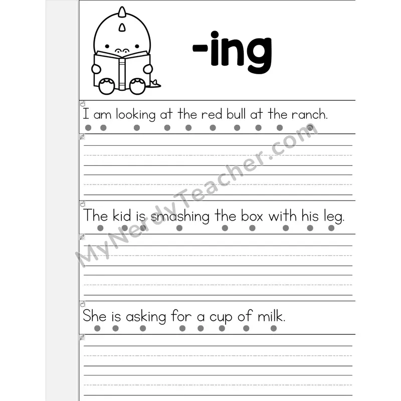 Reading -ing Ending Words Flip Book — Read & Write (B&W)