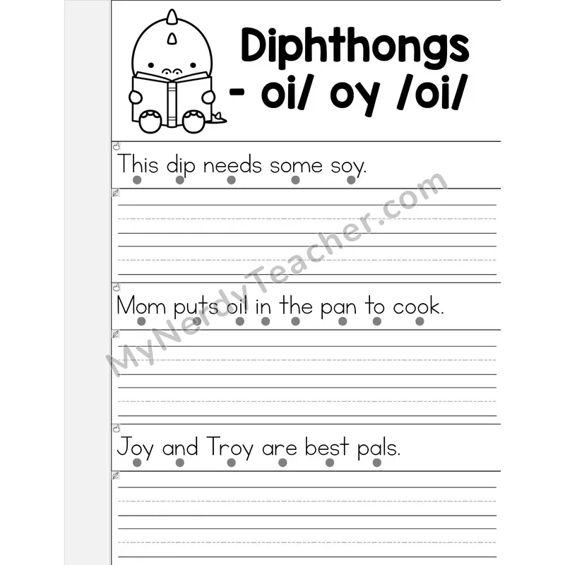 OI/OY Diphthongs Phonics Flip Book — Read & Write the Sentence — B&W