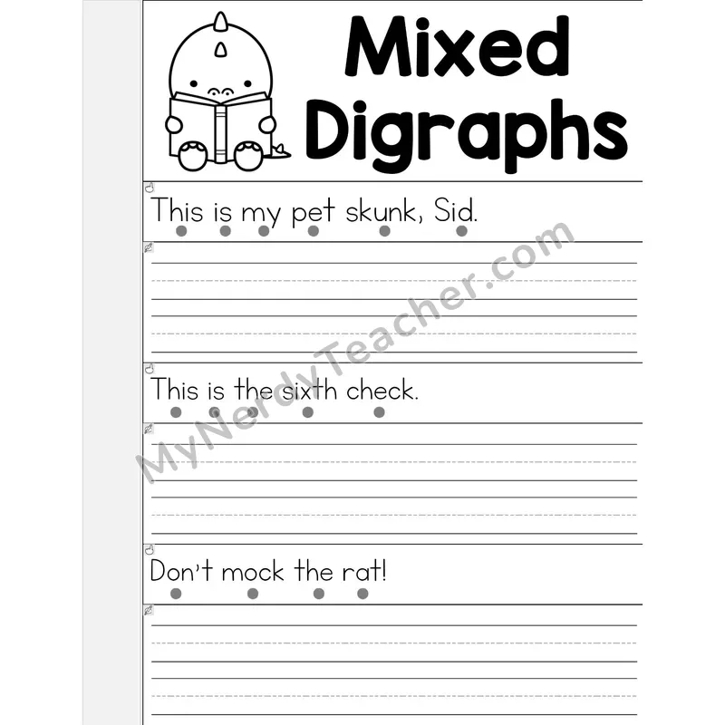 Mixed Digraphs Review Phonics Flip Book — Read & Write the Sentence — B&W