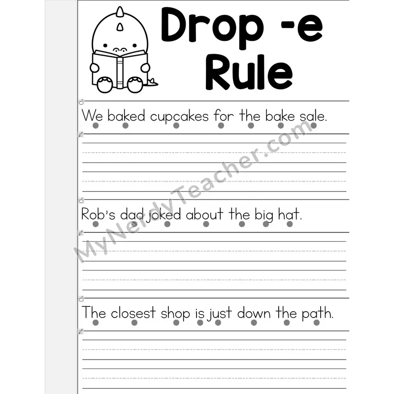 Suffix Spelling Changes: Drop-e Rule Phonics Flip Book — Read & Write the Sentence — B&W