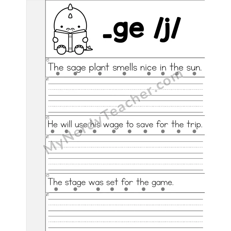 _GE (/j/) Spelling Pattern Phonics Flip Book — Read & Write the Sentence — B&W