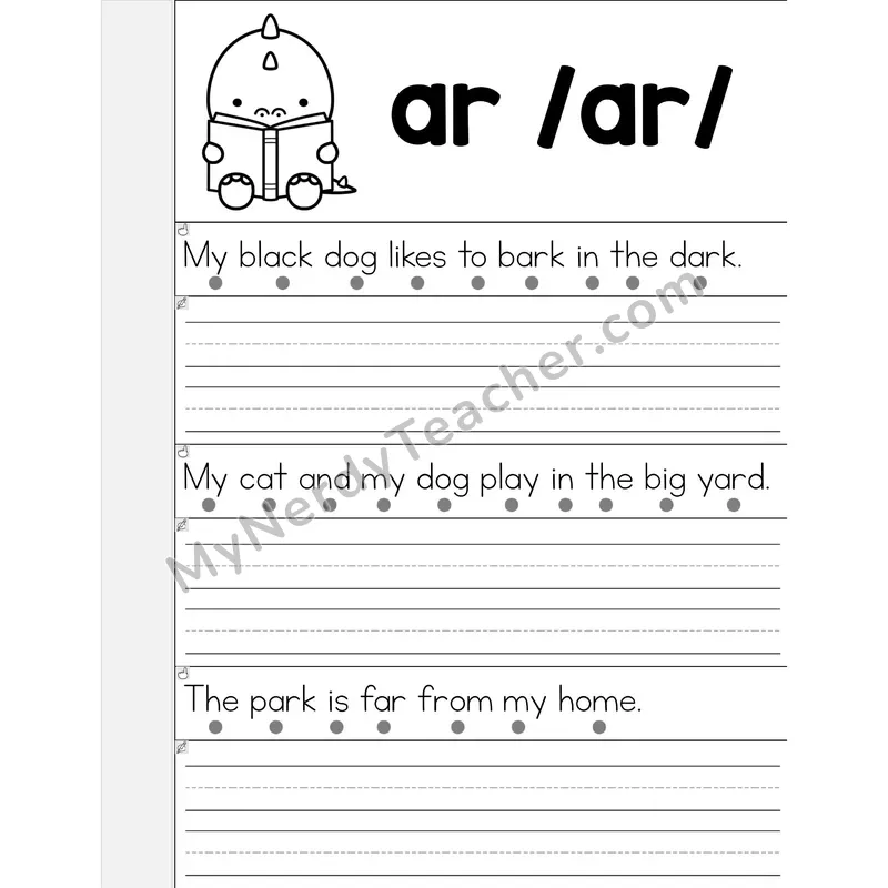 AR R-Controlled Vowel Phonics Flip Book — Read & Write the Sentence — B&W