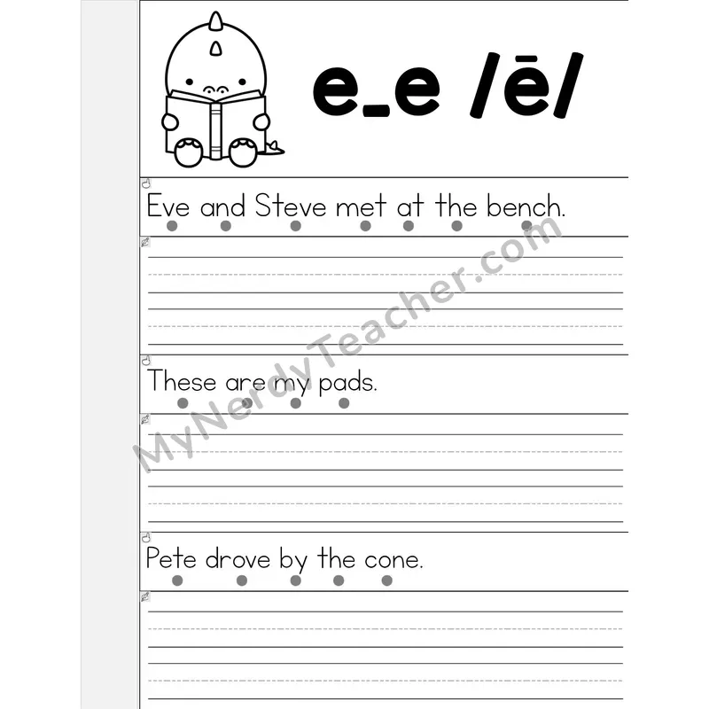 E_E (Long E) VCe Phonics Flip Book — Read & Write the Sentence — B&W
