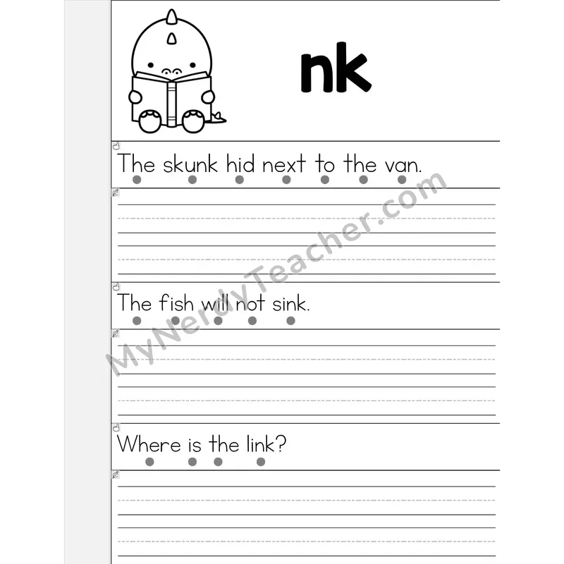NK Digraph Phonics Flip Book — Read & Write the Sentence — B&W