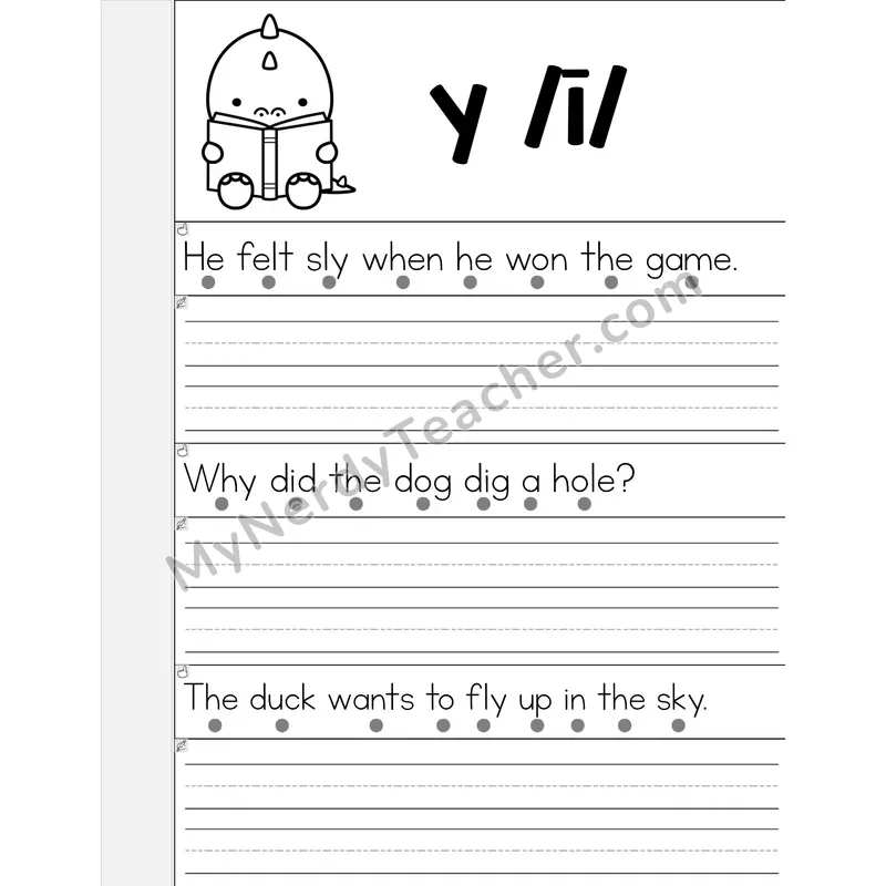 Y as Long I Phonics Flip Book — Read & Write the Sentence — B&W