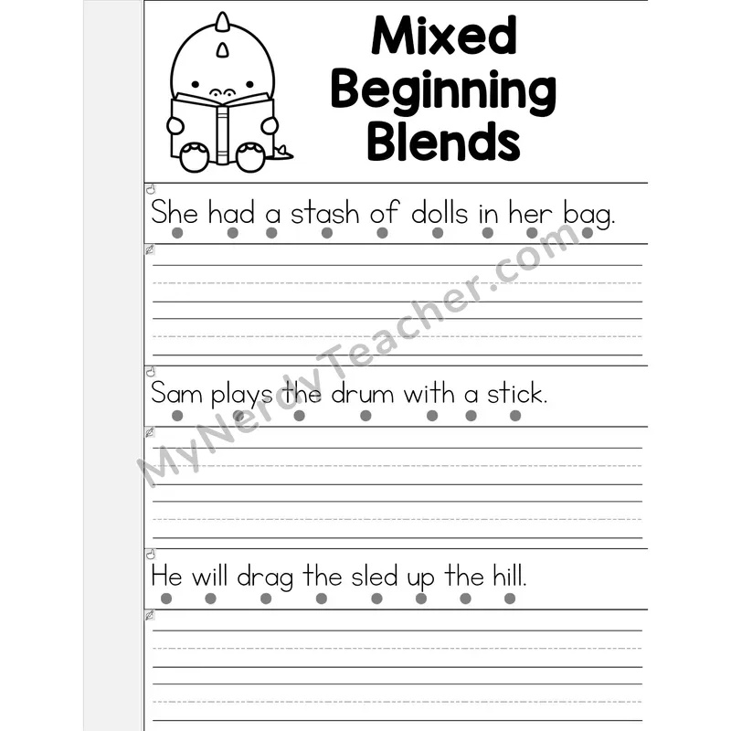 Mixed Beginning Blends Review Phonics Flip Book — Read & Write the Sentence