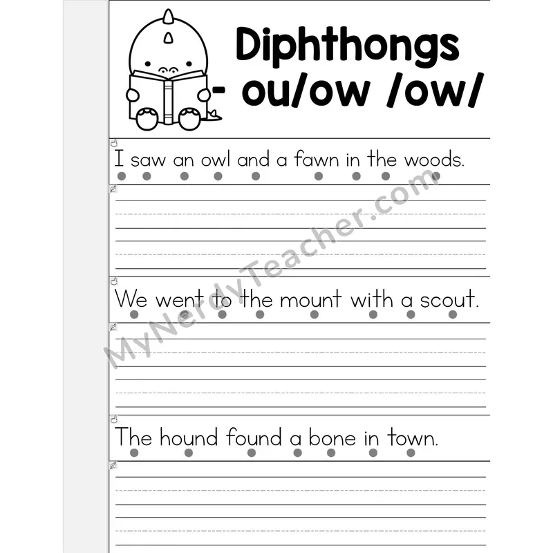 OU/OW Diphthongs Phonics Flip Book — Read & Write the Sentence
