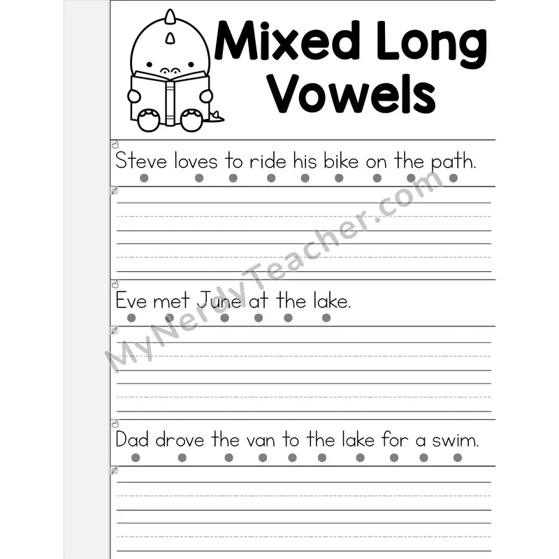 Mixed Long Vowels Review Phonics Flip Book — Read & Write the Sentence