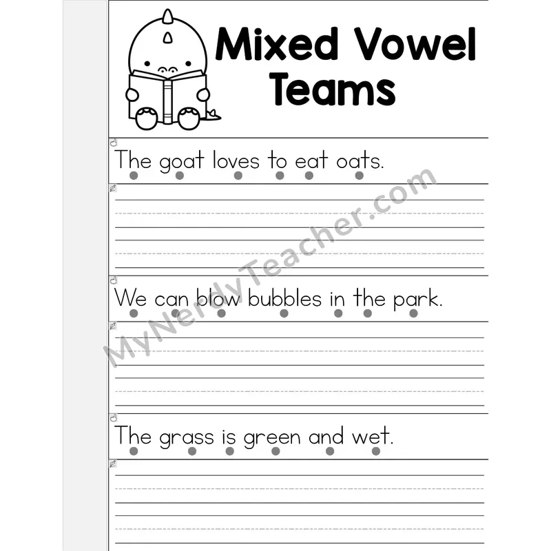 Mixed Vowel Teams Review Phonics Flip Book — Read & Write the Sentence
