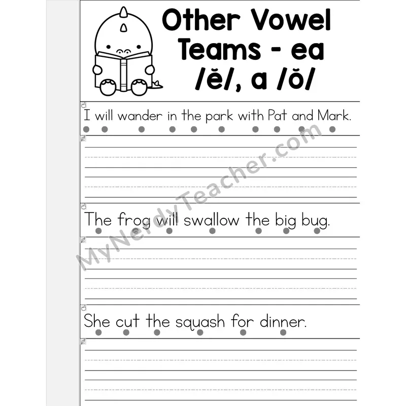 EA (Short /e/) Vowel Teams Phonics Flip Book — Read & Write the Sentence