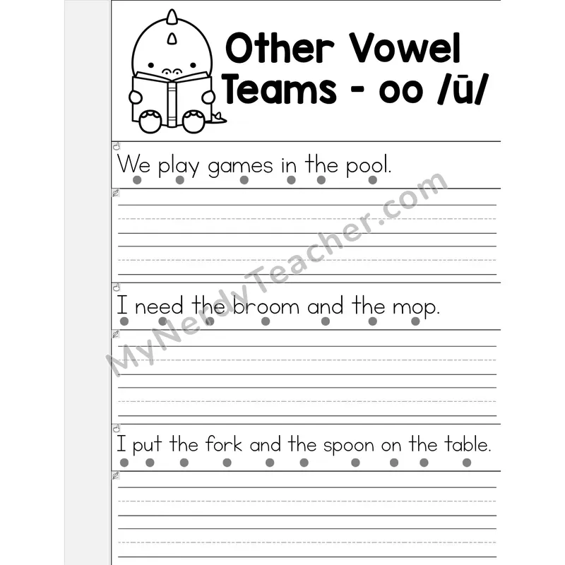 OO (Long) Vowel Teams Phonics Flip Book — Read & Write the Sentence