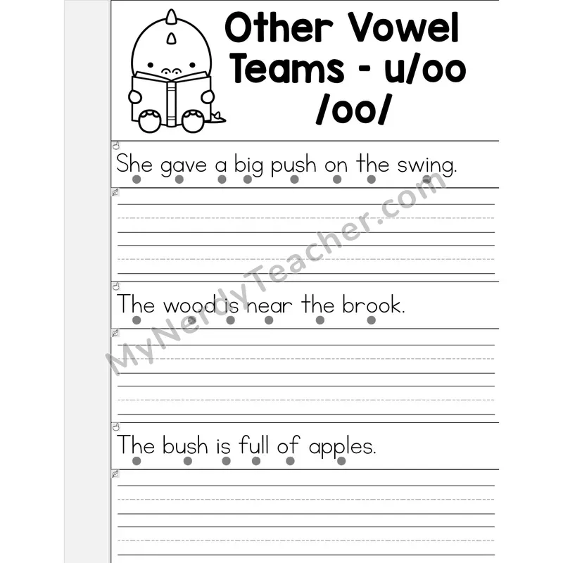 U/OO (Short) Vowel Teams Phonics Flip Book — Read & Write the Sentence
