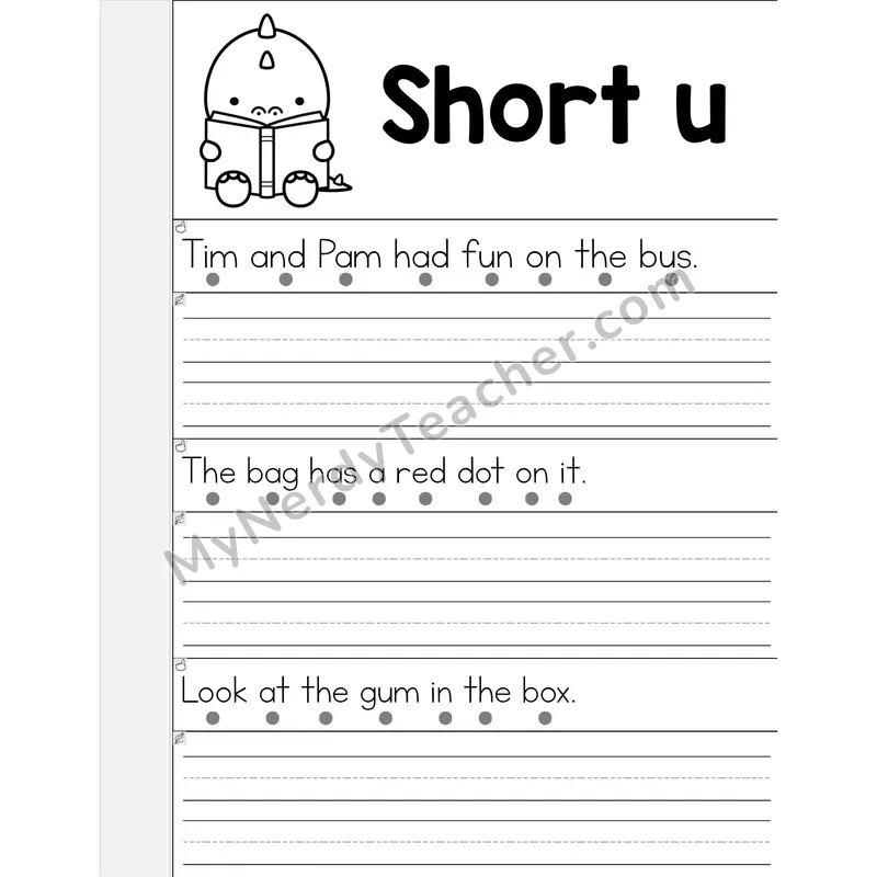 Short U CVC Words Phonics Flip Book — Read & Write the Sentence