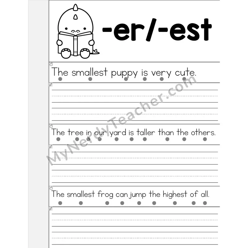 Suffixes -ER/-EST Phonics Flip Book — Read & Write the Sentence