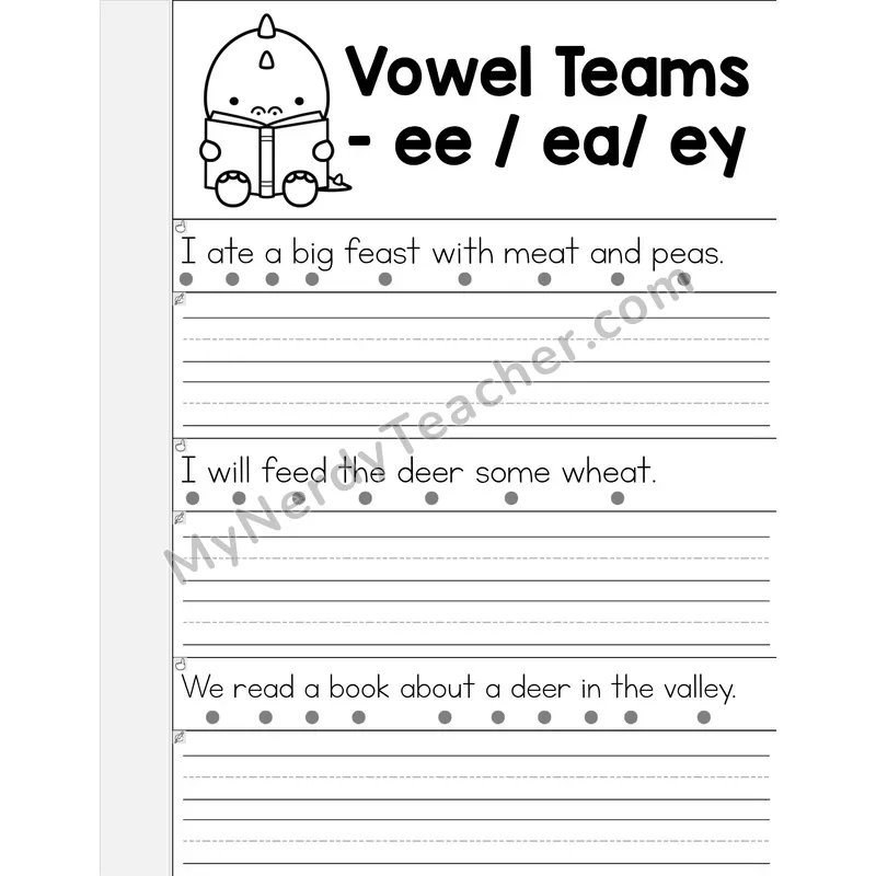 EE/EA/EY Vowel Teams Phonics Flip Book — Read & Write the Sentence