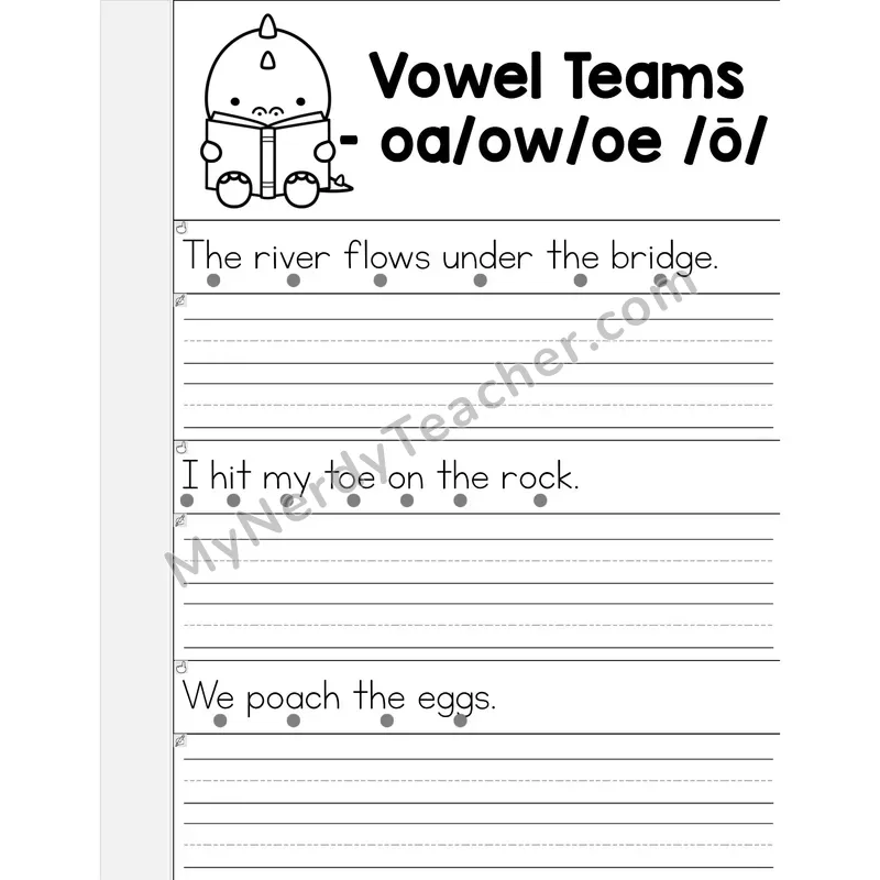 OA/OW/OE Vowel Teams Phonics Flip Book — Read & Write the Sentence