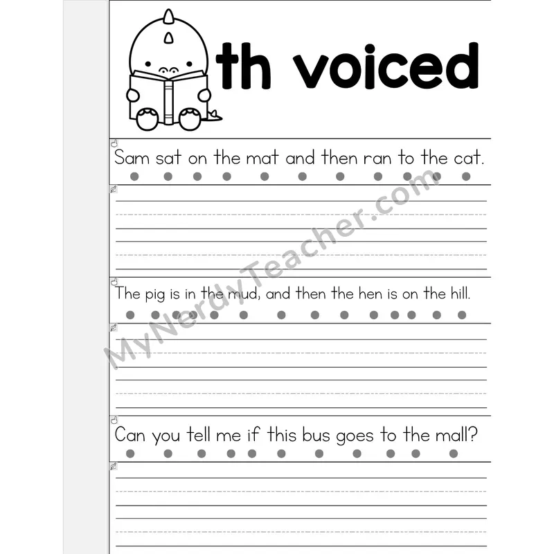 TH (Voiced) Digraph Phonics Flip Book — Read & Write the Sentence