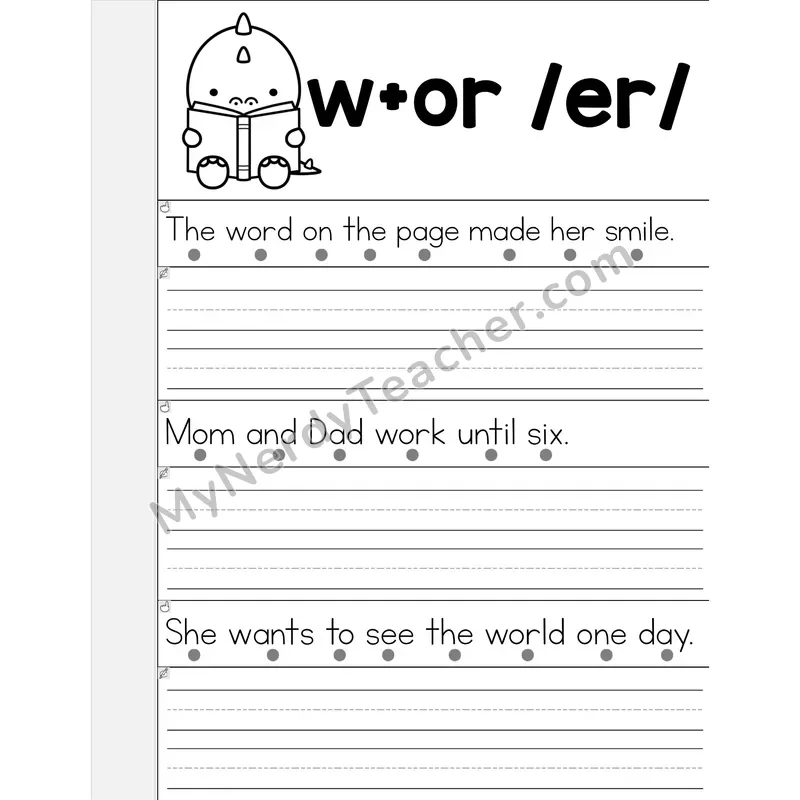 W+OR (/wur/) Phonics Flip Book — Read & Write the Sentence