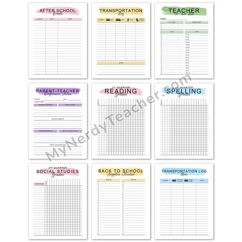 Editable Teacher Planner Forms Pack — Watercolor