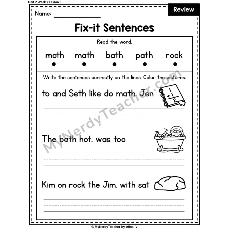 Week 2 Review Fix-It Sentences Worksheet — Th- Voiced, Wh, Ck Mixed Practice (Set 2 of 2)