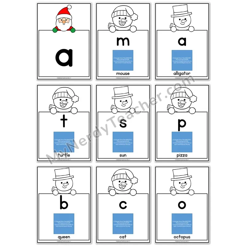 Visual Drill Cards — Winter Set 2 Black and White Phonics Sound Cards