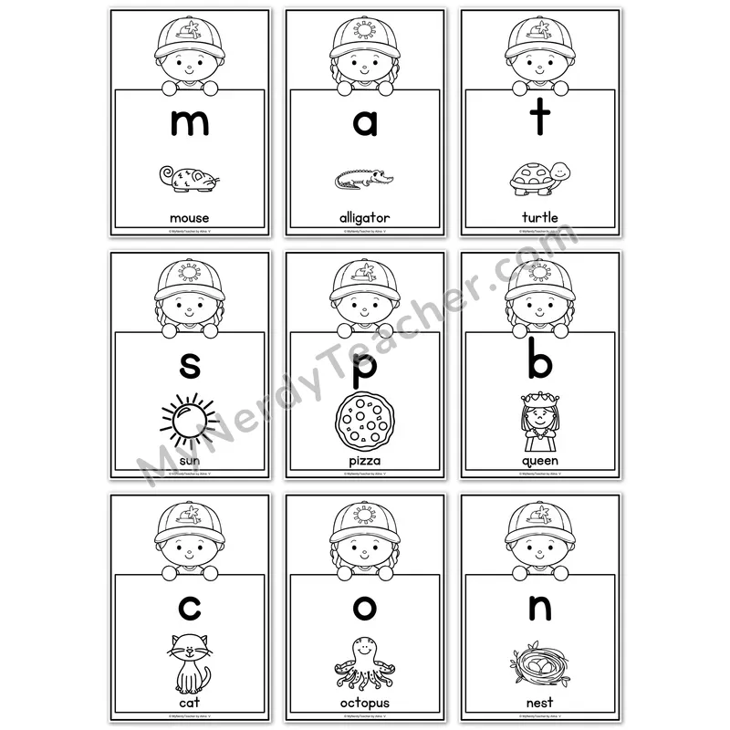 Visual Drill Cards — Summer Set 2 Black and White Phonics Sound Cards