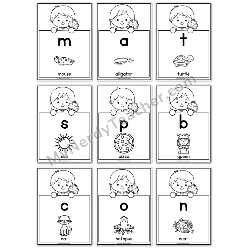 Visual Drill Cards — St Patricks Day Set 2 Black and White Phonics Sound Cards
