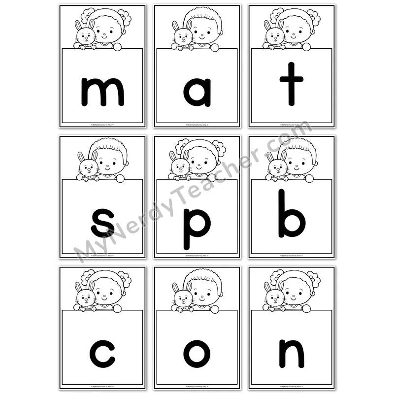 Visual Drill Cards — Easter Set 1 Black and White Phonics Sound Cards