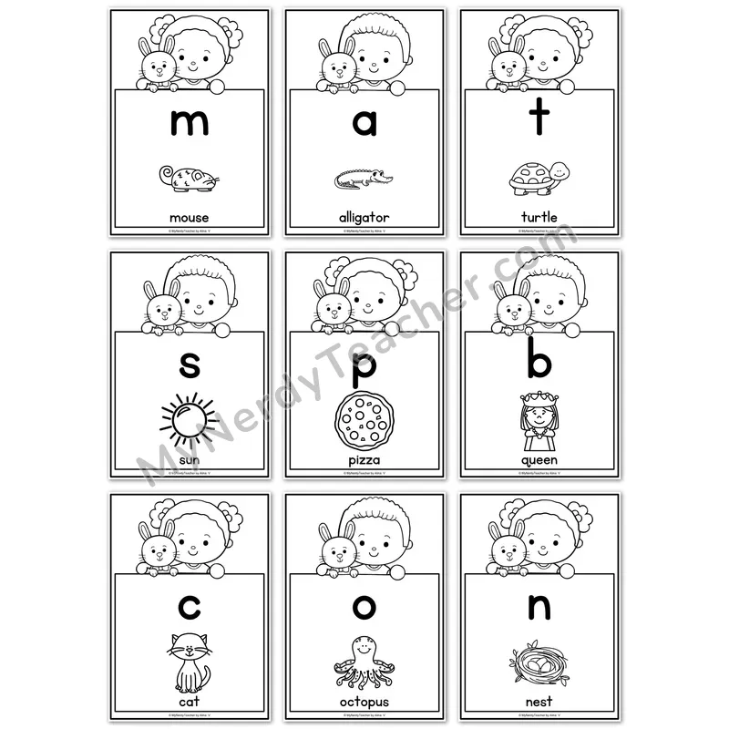 Visual Drill Cards — Easter Set 2 Black and White Phonics Sound Cards