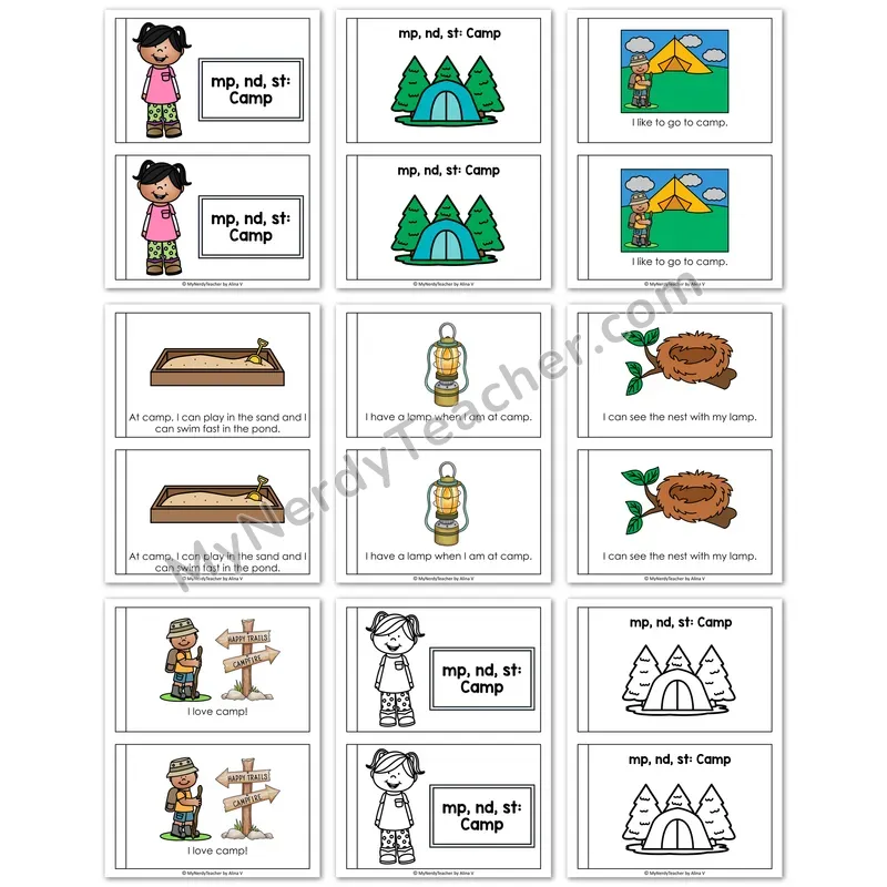 -MP, -ST, -ND Decodable Book — "Camp" Printable Reader