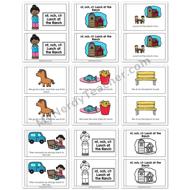-NCH, -NT, -CT Decodable Book — "Lunch At The Ranch" Printable Reader
