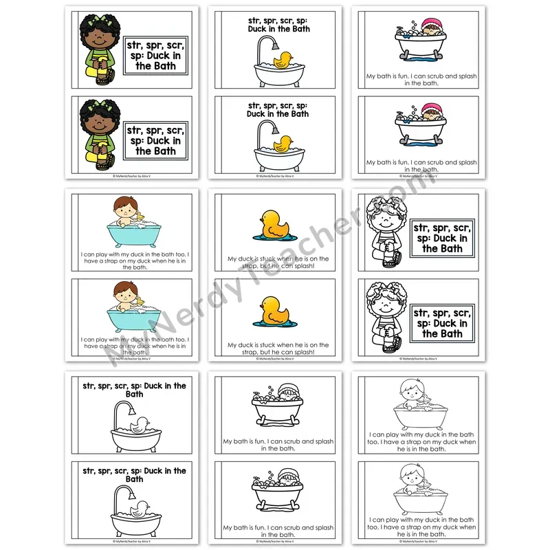 STR, SPR, SCR Decodable Book — "Duck in the Bath" Printable Reader
