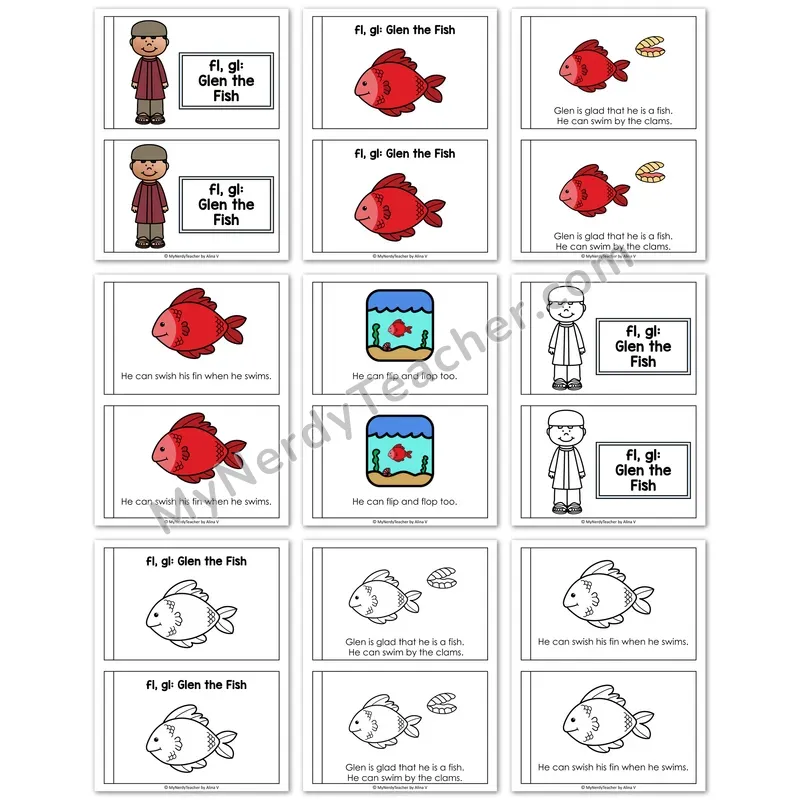 FL, GL Decodable Book — "Glen The Fish" Printable Reader