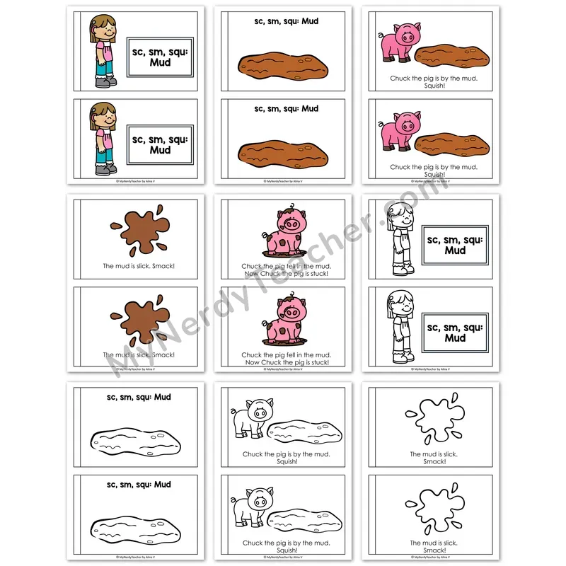 SC, SM, SQU Decodable Book — "Mud" Printable Reader