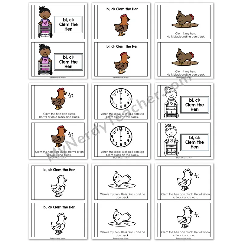 BL, CL Decodable Book — "Clem The Hen" Printable Reader