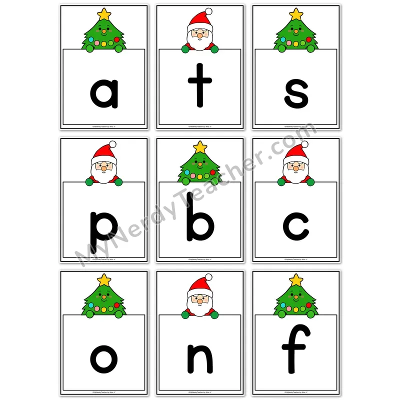 Visual Drill Cards — Christmas Set 1 Phonics Sound Cards