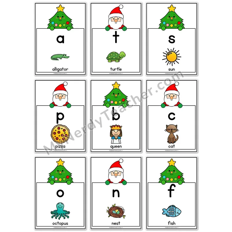Visual Drill Cards — Christmas Set 2 Color Phonics Sound Cards