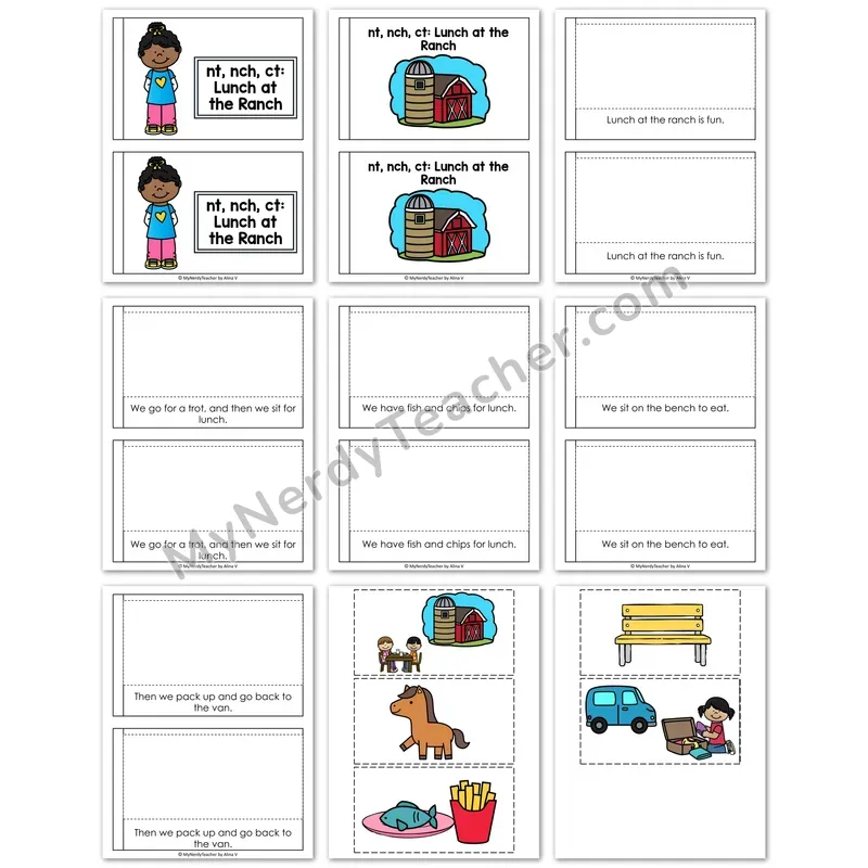 -NCH, -NT, -CT Decodable Puzzle — "Lunch At The Ranch" Sentence Sequencing