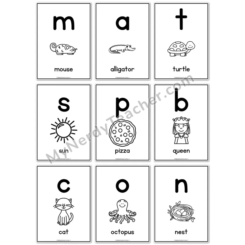 Visual Drill Cards — Blank Picture Black and White Phonics Sound Cards