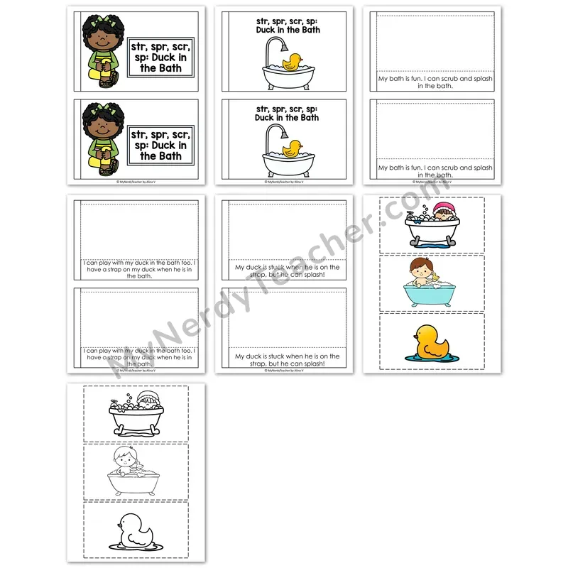 STR, SPR, SCR Decodable Puzzle — "Duck in the Bath" Sentence Sequencing