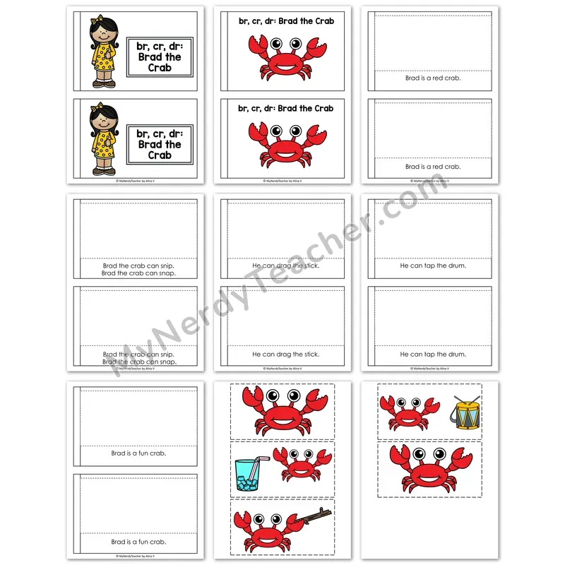 BR, CR, DR Decodable Puzzle — "Brad The Crab" Sentence Sequencing