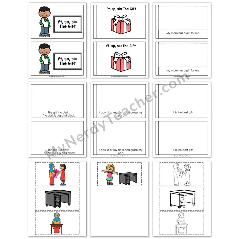 -SK, -FT, -SP Decodable Puzzle — "The Gift" Sentence Sequencing