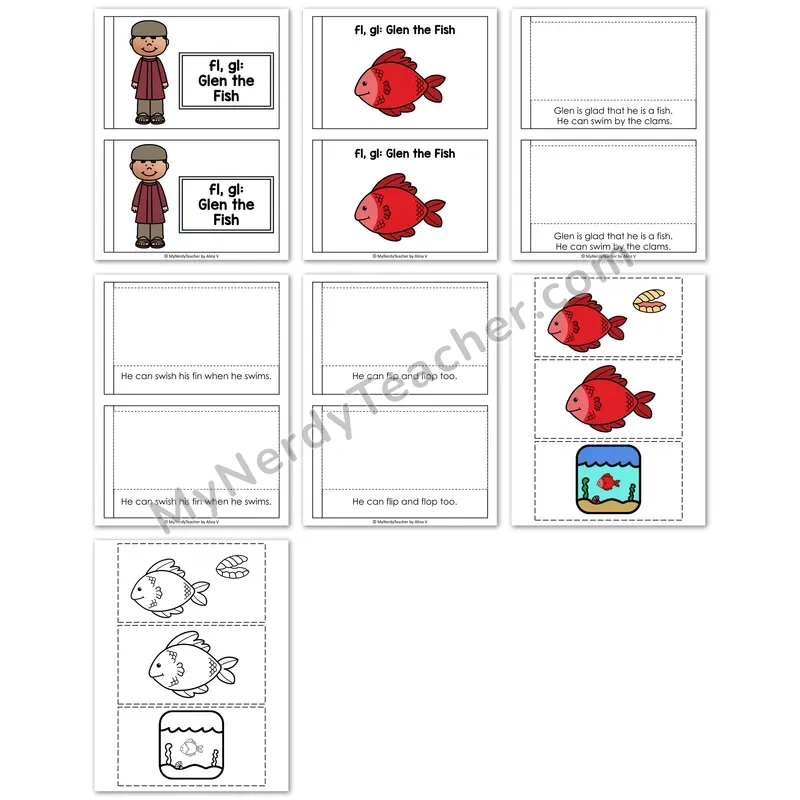 FL, GL Decodable Puzzle — "Glen The Fish" Sentence Sequencing