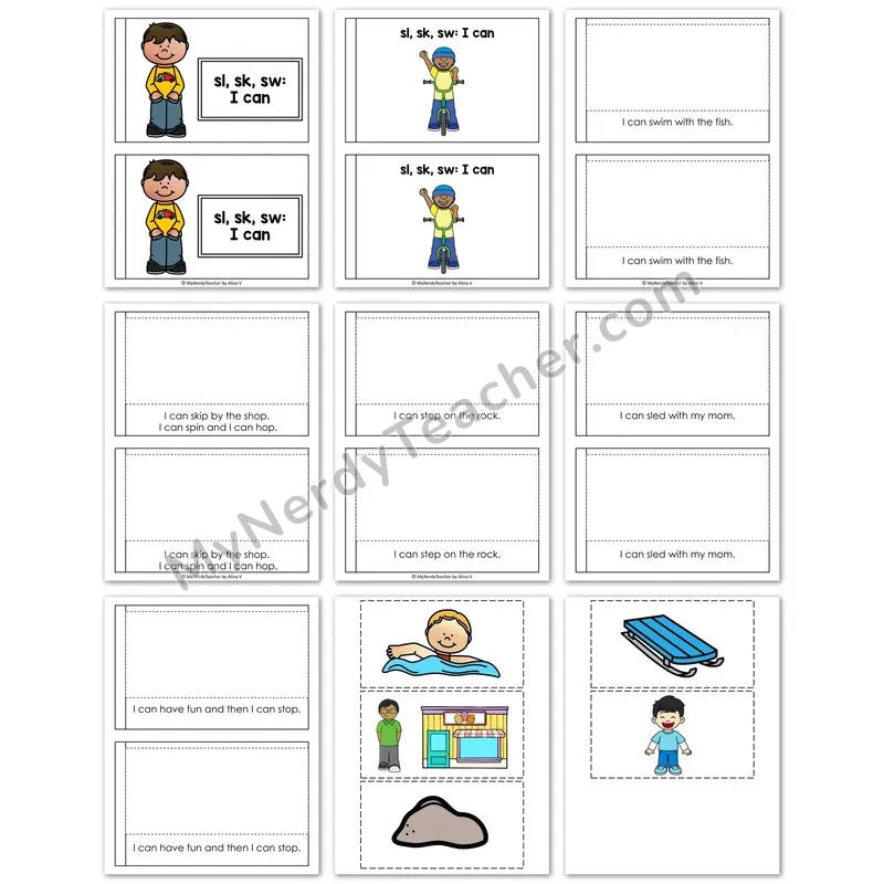 SL, SK, SW Decodable Puzzle — "I Can" Sentence Sequencing